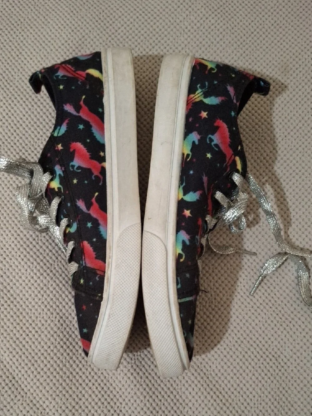 fabkids Black Unicorn Print Sneakers with Silver Laces